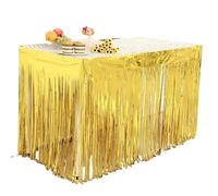 LQRCTRY Pleated tablecloth, Metallic Foil Tassel Party Table Skirt Multicolor 74 x 274 cm(Gold,4Pcs)