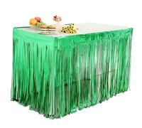 LQRCTRY Pleated tablecloth, Metallic Foil Tassel Party Table Skirt Multicolor 74 x 274 cm(Green,2Pcs)