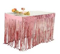 LQRCTRY Pleated tablecloth, Metallic Foil Tassel Party Table Skirt Multicolor 74 x 274 cm(Pink,2Pcs)