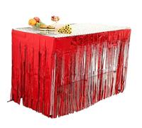 LQRCTRY Pleated tablecloth, Metallic Foil Tassel Party Table Skirt Multicolor 74 x 274 cm(Red,1Pc)