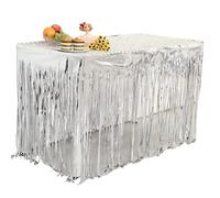 LQRCTRY Pleated tablecloth, Metallic Foil Tassel Party Table Skirt Multicolor 74 x 274 cm(Silver,4Pcs)