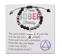 LQRI AA Sober Recovery Bracelet 1 Year 2 Years 3 Years 5 Years Happy Sober Birthday Gift Recovery Sobriety Gift, S, Stone, stone