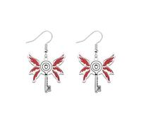 LQRI Anime Character Gifts Demon Cartoon Characters Inspired Heart-Shaped Wings Key Earrings Anime Series Merchandise, S, Stainless Steel, n