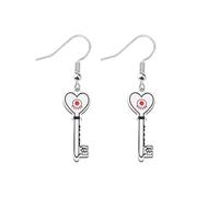 LQRI Anime Character Gifts Demon Cartoon Characters Inspired Heart-Shaped Wings Key Earrings Anime Series Merchandise, S, Stainless Steel, n