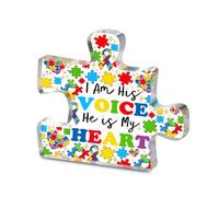 LQRI Autism Awareness Gift I Am His Voice He is My Heart Autism Jigsaw Puzzle Acrylic Desk Decor Autistic Teacher Mom Gift (clear)