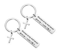 LQRI Bible Verse Gifts Always Pray and Never Give Up Luke 18:1 Scripture Keychain Set Religious Christian Gift for Men Women, Silver, S