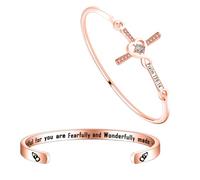 LQRI Christian Jewelry Psalms 139:14 You Are Fearfully Wonderfully Made Cuff Bangle Set Religious Jewelry Bible Verse Gift, S, Copper, copper