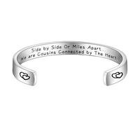 LQRI Cousin Bracelet Best Friend Gift Side By Side Or Miles Apart We Are Cousins Connected By The Heart Bangle Bracelet Gift, S, Stainless Steel, Opal