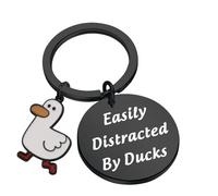 LQRI Funny Duck Gift Duck Lover Gift Easily Distracted By Ducks Keychain Pet Duck Owner Gift, Black, S