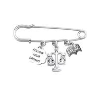 LQRI Future Lawyer Gifts Scales of Justice Charm Safety Pin Brooch Follow Your Dreams Attorney Law School Graduation Gift, S, Alloy Steel, n