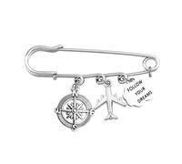 LQRI Future Pilot Gifts Flight Attendant Graduation Brooch Compass Charm Follow Your Dreams Safety Pin Brooch Aviation Gifts, 1*0.4 inch., Alloy Steel, stainless steel