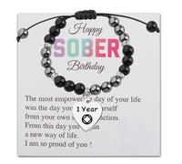LQRI Happy Sober Birthday Gift Sobriety Bracelet Narcotic Anonymities Sober Recovery Jewelry Sobriety Gift, S, Stone, stone