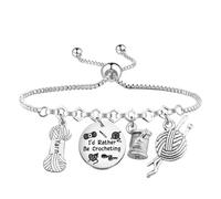 LQRI Knitting Lover Gifts I'd Rather Crocheting Slider Bracelet Yarn Crochet Knitting Gifts Craft Crochet Lover Jewelry, S, Stainless Steel Copper, copper