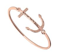 LQRI Nautical Anchor Bracelet with Be Stronger Than the Storm Inscription Inspirational Bangle for Women(Silver), M, Copper, copper