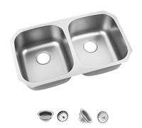 LQS 32 Inch Stainless Steel Kitchen Sink Undermount, 9" Depth 50/50 Stainless Steel Kitchen Sink Double Bowl 32" x 18", 18 Gauge 304 Stainelss Steel Large Sink with Two Sink Drain Strainer