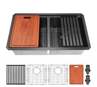 LQS 50/50 Undermount/Drop In Double Bowl Kitchen Sink, Stainless Steel Kitchen Sink with Sink Accessories (Black, 31" x 18" x 10")