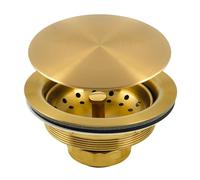 LQS Kitchen Sink Drain Assembly, Sink Drain Basket Strainer, Stainless Steel Removable Sink Strainer Basket and Stopper with Decor Flat Cover 3-1/2-inches Gold