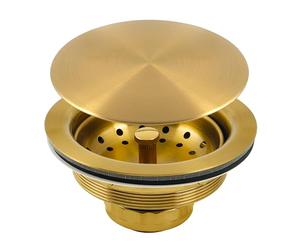 LQS Kitchen Sink Drain Assembly, Sink Drain Basket Strainer, Stainless Steel Removable Sink Strainer Basket and Stopper with Decor Flat Cover 3-1/2-inches Gold