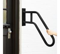 LQSYBHD 23.2" Wall Mounted Outdoor Steps Handrail,1-3 Steps U-Shaped Safety Non-Slip Stair Grab Bar,Matte Black Finished Wrought Iron Pipe Decking Railing