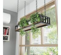 LQSYBHD Ceiling Hanging Flower Stand, Flower Pot Rack Storage, Kitchen Storage Shelving, Plant Railing Shelf with Solid Wood Board and Iron Frame, for Bar/Flower Shop/Balcony/Restaurants(Size:100cm)