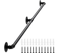 LQSYBHD Pipe Staircase Handrails Industrial Handrails for Indoor Stairs, Metal Stair Railing Hand Rails Grab Bar, Black Wrought Iron Pipe Handrail for Wall Mounted Stairway Handrail(Size:6ft / 180cm)
