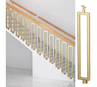LQSYBHD Square Iron Decorative Balusters Hollow Design Spindles，Outdoor Indoor Stair Handrail Side-Mount，Gold Metal Railing Post w/Adjustable Bracket，1PCS(Size:3.11ft/95cm)