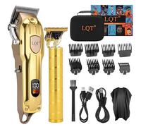 LQT Professional Hair Clipper Set, Gold, LED Display, with Trimmer, 8 Guide Combs, Barber Shaver Set, with Travel Case and Haircut Cape (Gold)