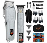 LQT Professional Hair Clippers Men, Beard Hair Trimmer Men with LED Display, USB Rechargeable Type-C Barber Clippers (Silver)