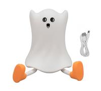 Lquminesque Cute Silicone Rechargeable Ghost Night Light, Dimmable 3000K Warm LED Night Lamp with Tap Control, Soft Stress Relief Bedside Light for Bedroom Nursery