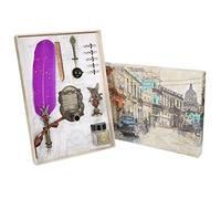 Lquminesque Feather Pen Set, Retro Classical Style Dip Calligraphy Pen, Gothic Italian Calligraphy Practice with Flat Nib 1-5mm, Complete Accessories for Writing, Holiday Gift (Violet)