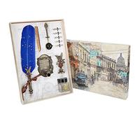 Lquminesque Feather Pen Set, Retro Classical Style Dip Calligraphy Pen, Gothic Italian Calligraphy Practice with Flat Nib 1-5mm, Complete Accessories for Writing, Holiday Gift (Blue)