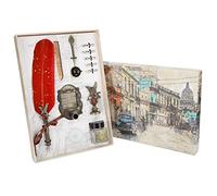 Lquminesque Feather Pen Set, Retro Classical Style Dip Calligraphy Pen, Gothic Italian Calligraphy Practice with Flat Nib 1-5mm, Complete Accessories for Writing, Holiday Gift (Red)