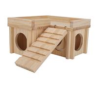 Lquminesque Wooden Hamster House with Ladder, Multi Room Hamster Hideout Hut, 3 - Chamber Assembly Tunnel Toy with Climbing Ladder for Small Pets, Natural Log Design for Cage