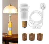 LQUNFYL Bottle Lamp Kit, 240CM Cable, E14 Lamp Holder, Bottle Light Adaptor Kit with 3 Sizes of Stoppers, Table Lamp Kits Do It Yourself, Lamp Fittings for Various Bottles, DIY Lampshade, White