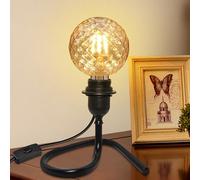 LQUNFYL Table Lamp Base, E27 Lamp Holder with 240CM Cable, Bulb Holder with Plug, Stable Triangular Iron Bracket, Desk Lamp, DIY Industrial Retro Black Metal Bedside Table Lamp for Bedroom(No Bulb)