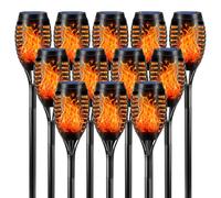 LQWELL Solar Torch Lights for Outdoor Garden - 12 Pack with 12 LED and Realistic Flame Effect, IP65 Waterproof Garden Pathway Lighting for Backyard Lawn