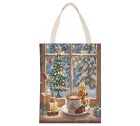 LQWOK Canvas Backpacks, Coffee Gingerbread Printed Shopping Bags,portable Tote Bags,women Tote Bags,travel Tote Bags, White, 35*45cm