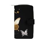 LQWOK Wallet, Gold White Butterflies Printed Wallet,travel Wallet,durable Wallet,portable Wallet,universal Wallet,leather Wallet, Gold White Butterflies, 19.7x11x3.5cm, Modern