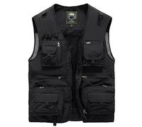 LQX Men Casual Waistcoat Slim Fit Thin Cut Breathable Men Solid Color Waistcoat Sleeveless V-Neck Men Pockets Waistcoat Lightweight Quick Drying Men Outdoor Waistcoat H-Black 3XL