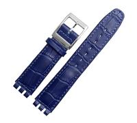 LQXHZ 17mm 19mm Strap Compatible With Swatch Band Genuine Calf Leather Watch Strap Band Black Brown White Waterproof(Royal blue silver,17mm)