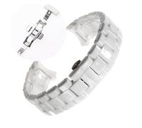 LQXHZ 18mm 22mm Compatible With Armani Ceramic Watch AR1400 AR1410 AR1403 AR1402AR1401 Watch Strap Band Bracelet Belt Black White Butterfly Button (Color : White silver, Size : 18mm)