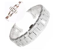 LQXHZ 18mm 22mm Compatible With Armani Ceramic Watch AR1400 AR1410 AR1403 AR1402AR1401 Watch Strap Band Bracelet Belt Black White Butterfly Button (Color : White rose gold, Size : 22mm)
