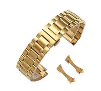LQXHZ Curved End Stainless Steel Watch Band 12-24mm Butterfly Clasp Solid Metal Bracelet Replacement(Gold,15mm)
