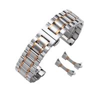 LQXHZ Curved End Stainless Steel Watch Band 12-24mm Butterfly Clasp Solid Metal Bracelet Replacement(Silver Rose Gold,14mm)