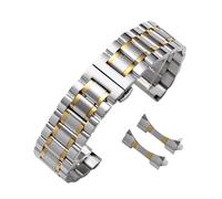 LQXHZ Curved End Stainless Steel Watch Band 12-24mm Butterfly Clasp Solid Metal Bracelet Replacement(Silver Gold,14mm)