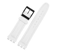 LQXHZ Genuine Leather Bracelet Compatible With Swatch YCS YAS YGS IRONY Cowhide Watch Band 17mm 19mm Wrist Strap Women Men Belt Accessories(White black bucke,17mm)