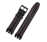 LQXHZ Genuine Leather Bracelet Compatible With Swatch YCS YAS YGS IRONY Cowhide Watch Band 17mm 19mm Wrist Strap Women Men Belt Accessories(Black Redline black,17mm)