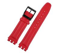 LQXHZ Genuine Leather Bracelet Compatible With Swatch YCS YAS YGS IRONY Cowhide Watch Band 17mm 19mm Wrist Strap Women Men Belt Accessories(Red black bucke,19mm)