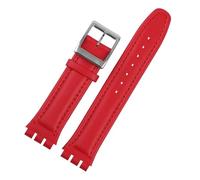LQXHZ Genuine Leather Bracelet Compatible With Swatch YCS YAS YGS IRONY Cowhide Watch Band 17mm 19mm Wrist Strap Women Men Belt Accessories(Red silver bucke,19mm)