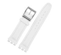 LQXHZ Genuine Leather Bracelet Compatible With Swatch YCS YAS YGS IRONY Cowhide Watch Band 17mm 19mm Wrist Strap Women Men Belt Accessories(White silver bucke,17mm)